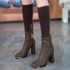 Носки с квадратным носком, зима 2024, женские туфли до колена, дизайнерская обувь класса люкс, распродажа, женские высокие сапоги 2000 года качества