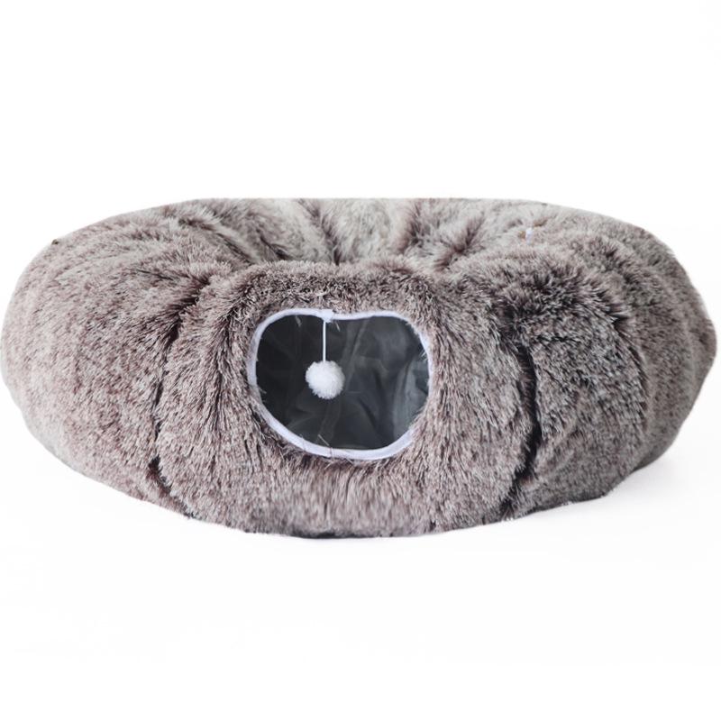 Plush Warm Cat Tunnel Nest with Removable Pad - Indoor Pet Bed