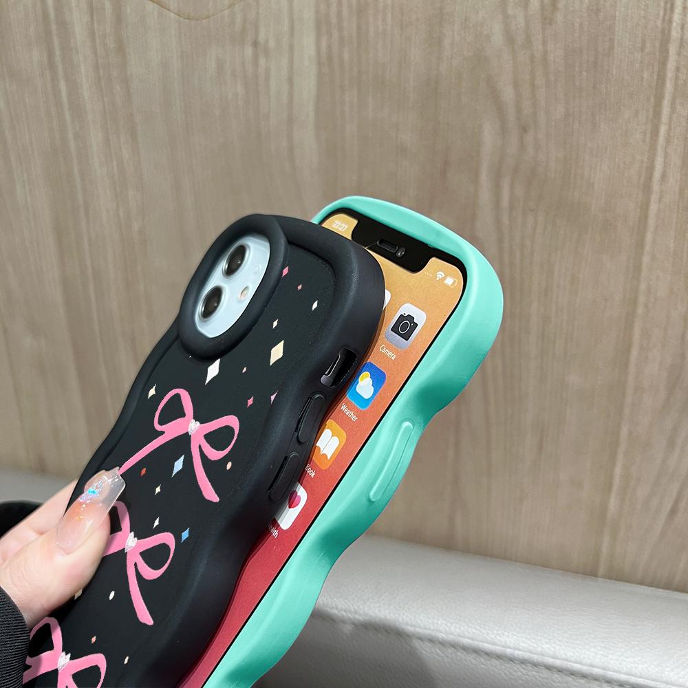 Bow Pattern Phone Cover for iPhone 11 12 13 14 15 Pro Max 6 6S 7 8 Plus Xs Wave Edge Shockproof Protective Rubber Case