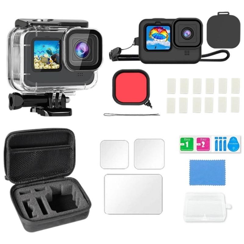 Protective Diving Shell for  Action Cameras Includes Underwater Filters Silicone Case Lens Portector Lanyard