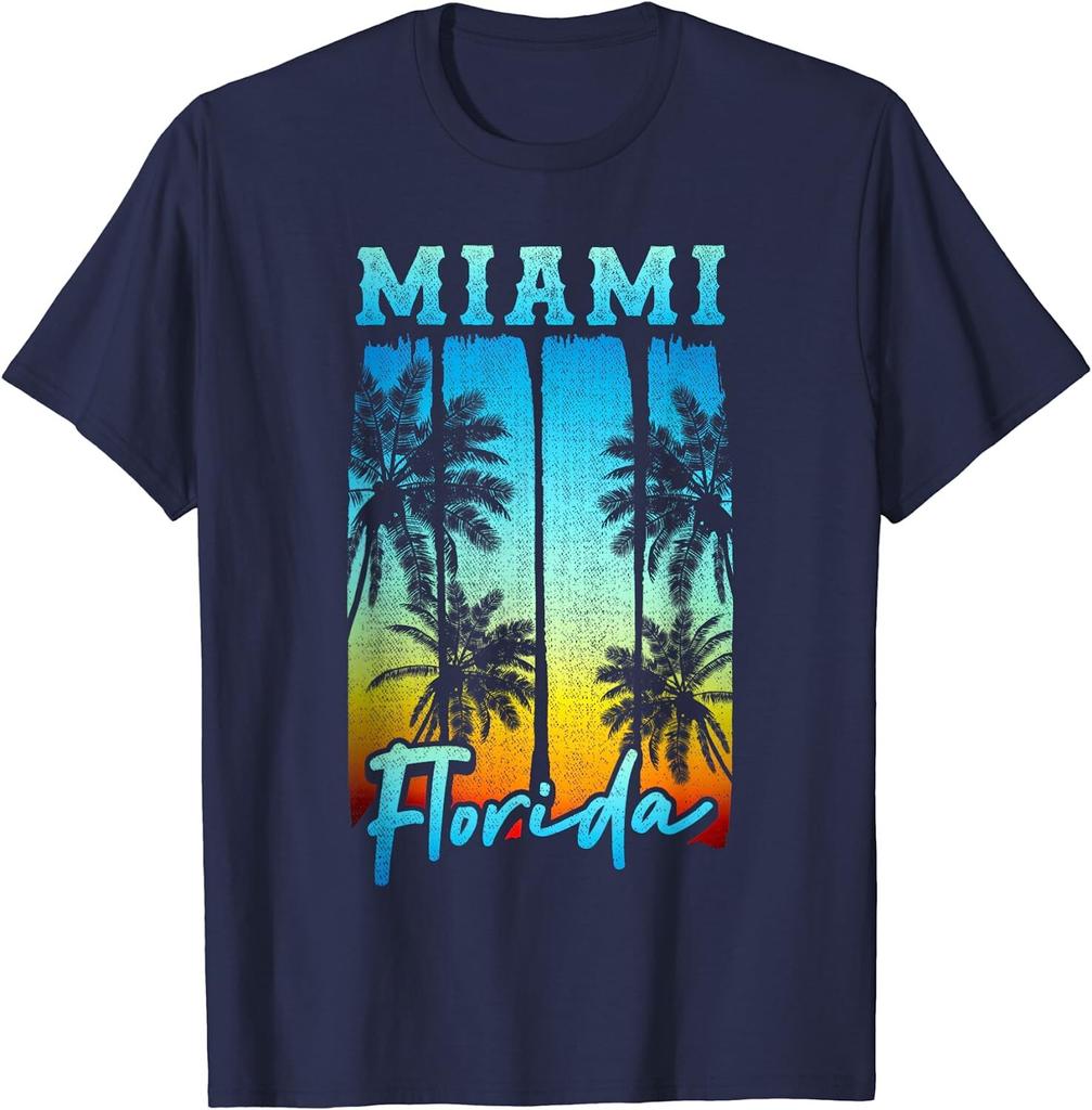 Miami Beach Vintage Palm Trees Vacation T-Shirt