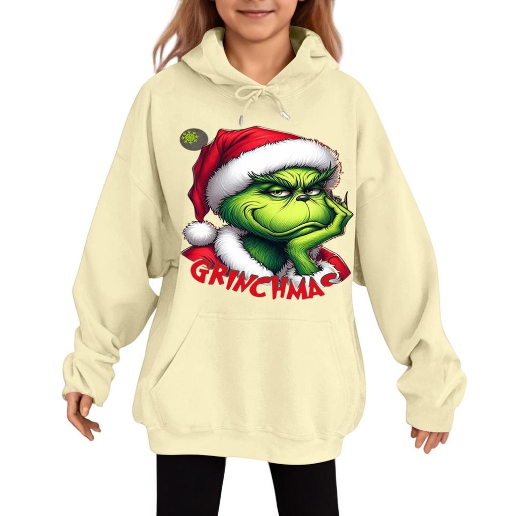 Children's Fashionable Casual Long-sleeved Loose Christmas Print Pullover Hooded Sweatshirt