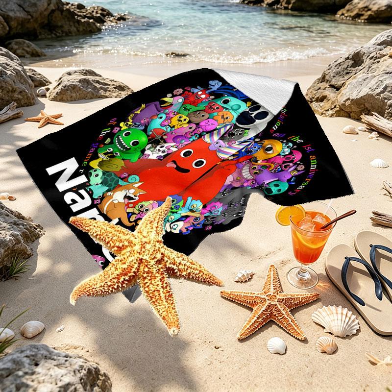 Custom Name Personalized Game Rainbow Friends Print Beach Towel, for Trip Camping Beach Party Home Decor, Birthday Gift for Family & Friends