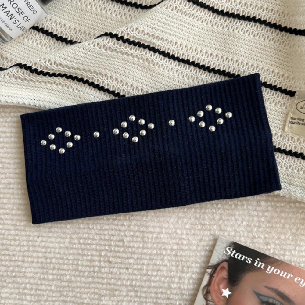 Knit Hair Accessories Versatile Metal Rivet Hairband Elastic Wide Headband Y2k Fashion Hairband For Dating Work Travel