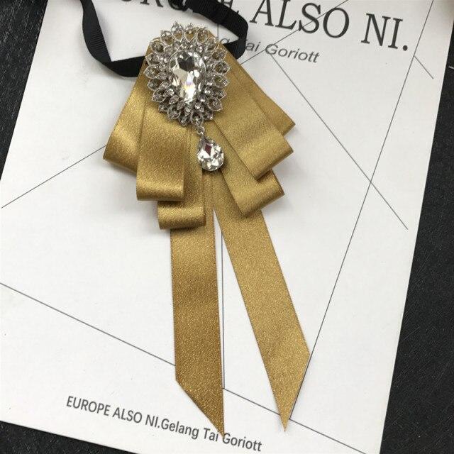 Винтажная брошь в виде галстука-бабочки из ткани с кристаллами, корейская мода, галстуки-бабочки, галстуки для женщин, белый рубашечный воротник, роскошные ювелирные аксессуары