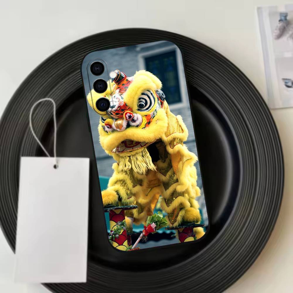 Chinese L-lion dance Phone Case For Samsung Galaxy A73,A72,A71,A70,A53,A52,A51,Soft Silicone Black Cover