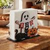 Decorative Tabletop Organizer Halloween Ghost Wooden Napkin Holder, Cute Paper Towel Autumn Themed Holder Stand, Freestanding Tissue Dispenser