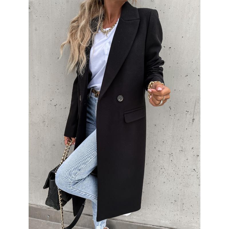 VEZFAA Женские модные повседневные однотонные куртки и пальто с воротником-поло на осень-зиму с длинным рукавом и принтом