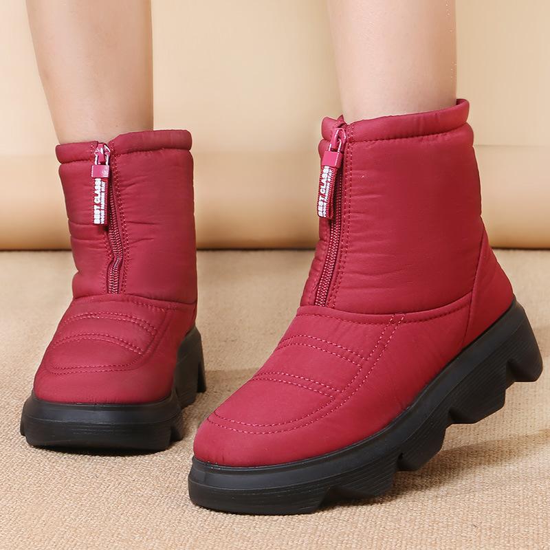 Зимняя обувь 2025 года для женщин: сапоги для снега с увеличением высоты на 5 см, водонепроницаемые, для холодной зимы, женские ботильоны, нескользящие, из хлопка, черные, красные, большие размеры 41.