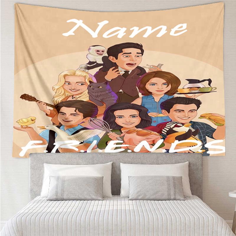 Custom Name Friends Print Tapestry, Backdrop, Easy Setup, Ideal for Bedroom, Office & Living Room, with Aesthetic Wall Hanging Decor.