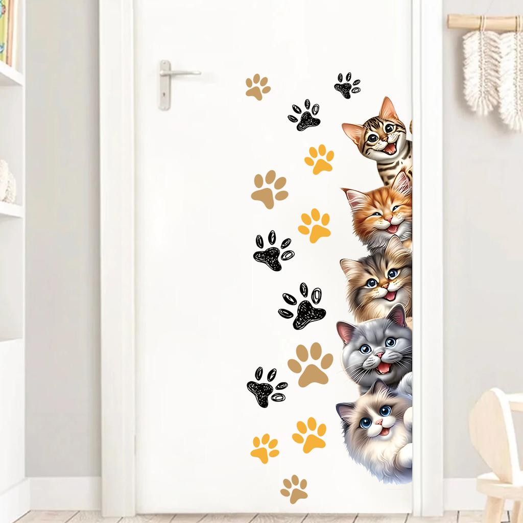 Cute Cats Wall Stickers for Door Home Decor Living Room Background Decals Bedroom Decoration
