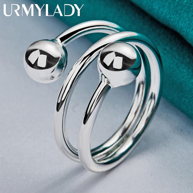 925 Sterling Silver Double Round Head Ring Fashion Charm Jewelry MR003