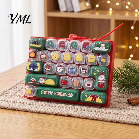 Relaxing Fingertip Keyboard Toy 26-Key Fidget Toy, Cartoon Christmas Push Bubble Keyboard, Tactile Feedback Tool Stress Relief Mini for Backpack Purse