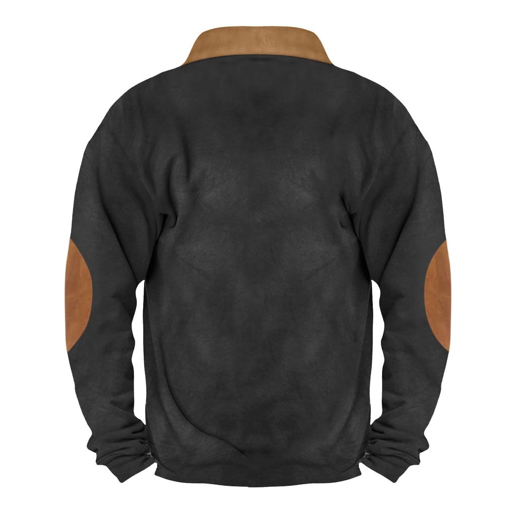 Мужской винтажный спортивный свитер с длинным рукавом и высоким воротником на молнии до половины