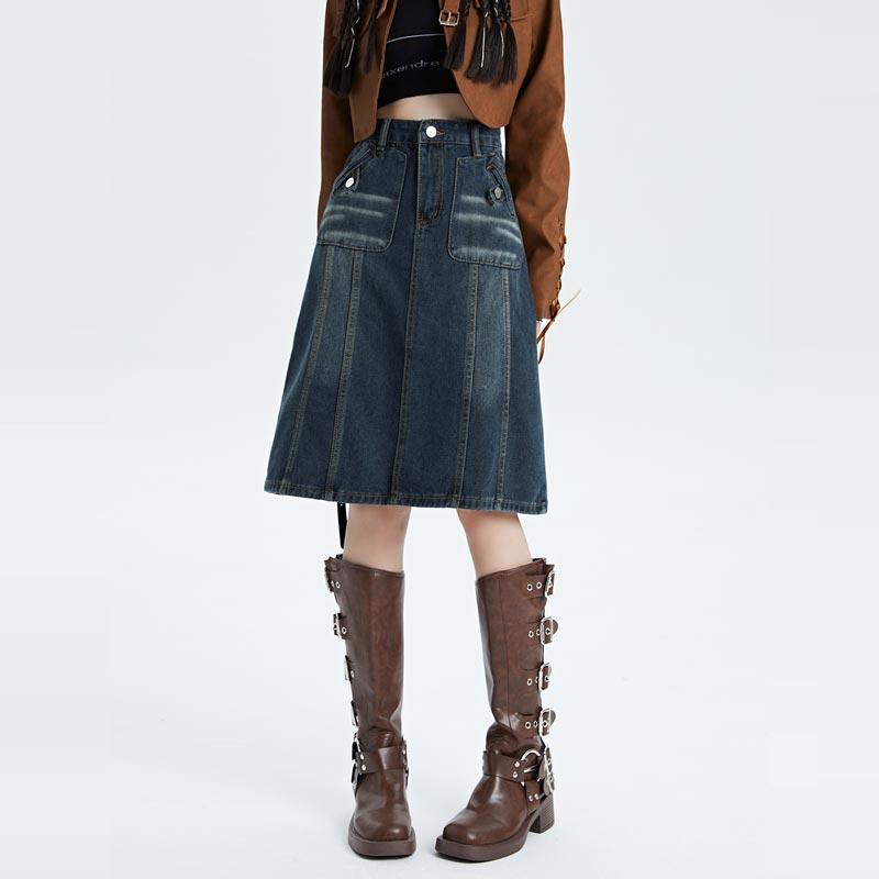 Плюс размер женская джинсовая юбка весна осень винтажная уличная свободная А-силуэт средней длины юбка повседневная одежда Y2K