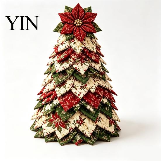 Christmas Garden Ornaments DIY Quilted Tree Kit, Handmade Fabric Tabletop Decoration, Home Holiday Ornament Collection Festive Craft Project