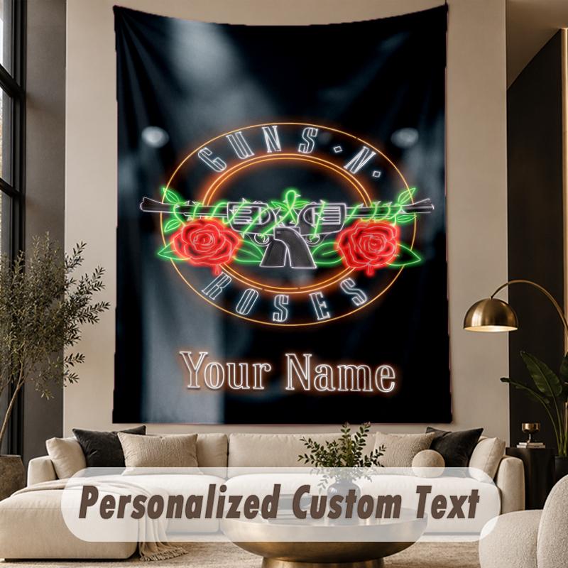 Custom Text Tapestry Guns N’ Roses Print Wall Tapestry Indoor Living Room Wall Decor