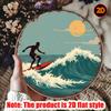D Flat D Flat Round Metal Sign Sunset Over Waves Vintage Style Circular Surf Art Painting Suitable for Living Room Bedroom