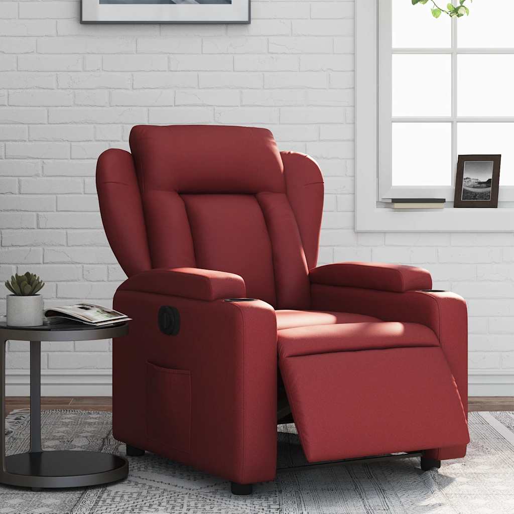 Electric Recliner Chair Burgundy Artificial Leather