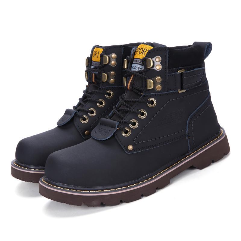 Мужские высокие рабочие ботинки, зимние, кожаные, с флисовой подкладкой, водонепроницаемые, универсальные, для пар, мужские ботинки в британском стиле