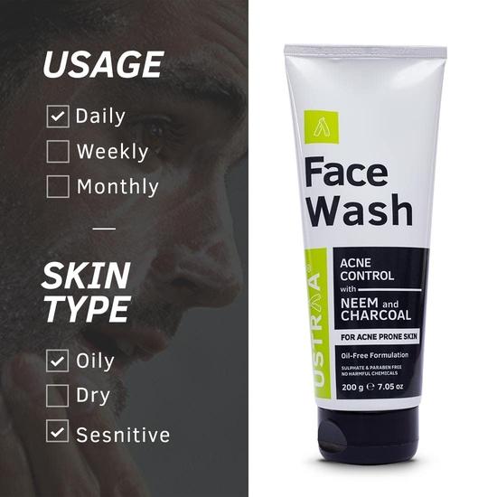 Ustraa Face Wash Acne Control - With Neem & Charcoal - 200g - Oil Control, Prevents Acne & Anti Acne Spot Gel -15ml