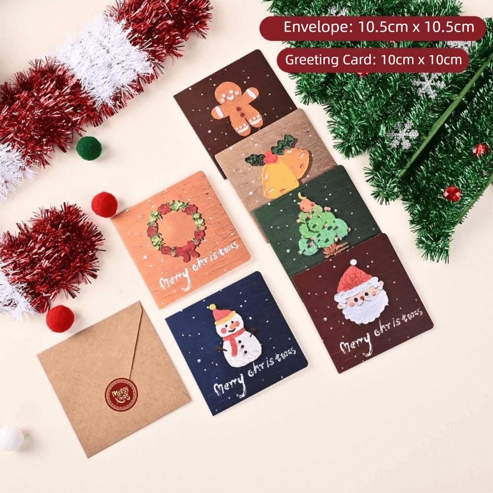 6Pcs Oil Painting Style Holiday Cards Sealing Stickers Postcard Gift Cards Blessing