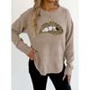 Women's Leopard Print Embroidered Sequin Lips Personalized Crew Neck Pullover Sweater