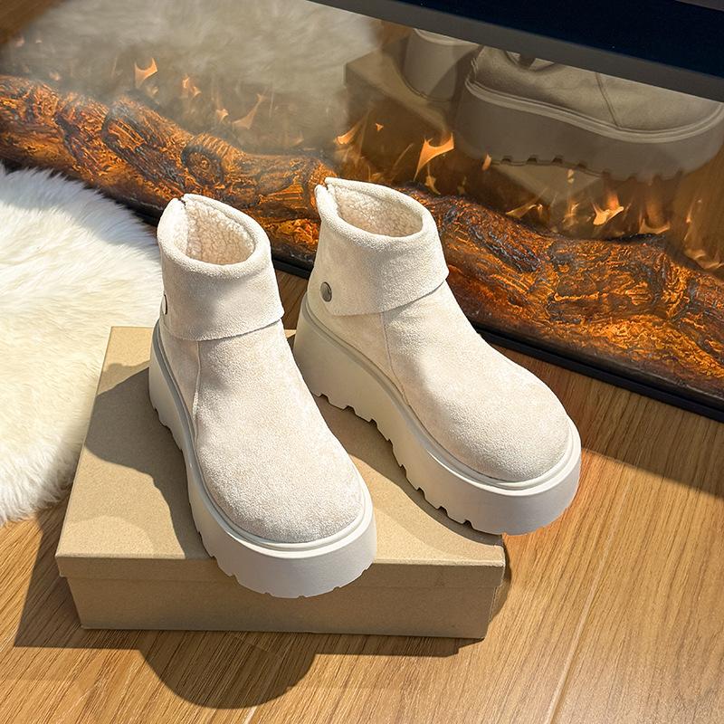Женские зимние теплые меховые ботинки на толстой подошве большого размера, с утолщенной подкладкой до щиколотки, нескользящие, спортивные хлопковые ботинки для пеших прогулок