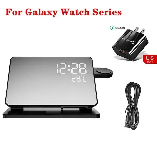 Беспроводное зарядное устройство 3 в 1 для Apple Samsung Galaxy Watch 6 5 Pro S24 S23 S22 Быстрая зарядная станция Будильник Подставка-зарядка для телефона
