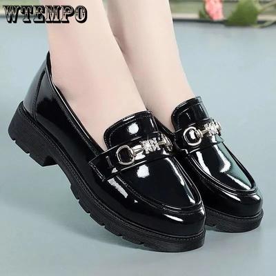 Туфли из мягкой кожи, весна-осень, британский стиль, средний толстый каблук, черный круглый носок, нескользящая водонепроницаемая кожаная обувь на мягкой толстой подошве