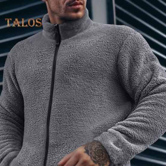 Мужское зимнее пальто с воротником-стойкой, длинным рукавом, однотонная утолщенная плюшевая куртка с карманами, застежка-молния, верхняя одежда