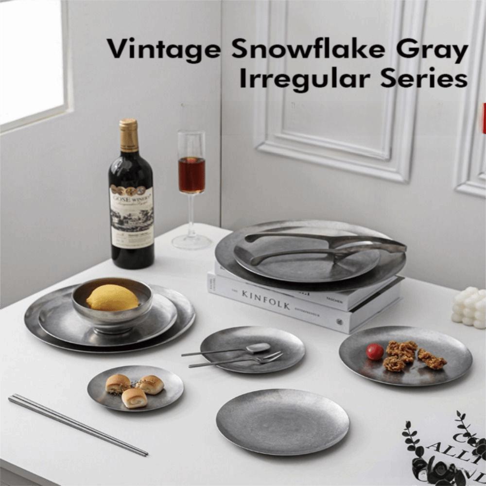 Многофункциональная винтажная металлическая обеденная тарелка, неправильная костяная посуда, ретро тарелки для еды, для обеда