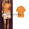 Summer New Product Women's Clothes Minimalist Style Decorated Row Button Lapel Short Sleeve Plain Stitch Polo Shirt Style Tops 2142044