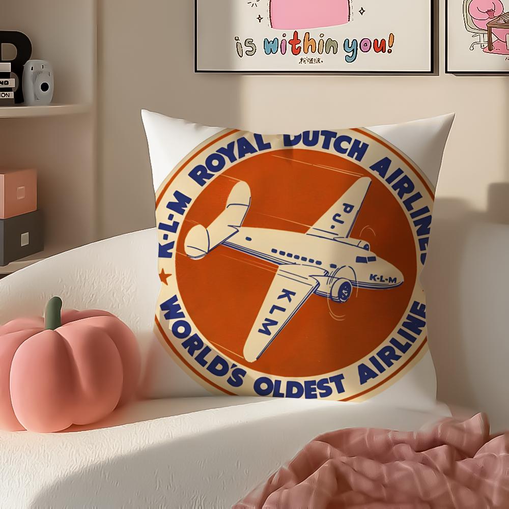 Netherlands Klm RRoyal Dutch Airlines Cushion Cover Pillowcase Short Plush Invisible zipper Room Sofa Cushion Cover