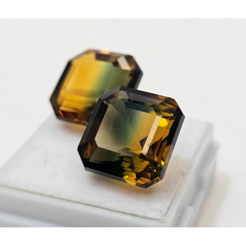 Asscher Cut Natural Bi-Color Tourmaline 22+ Ct Stunning Certified Gemstone