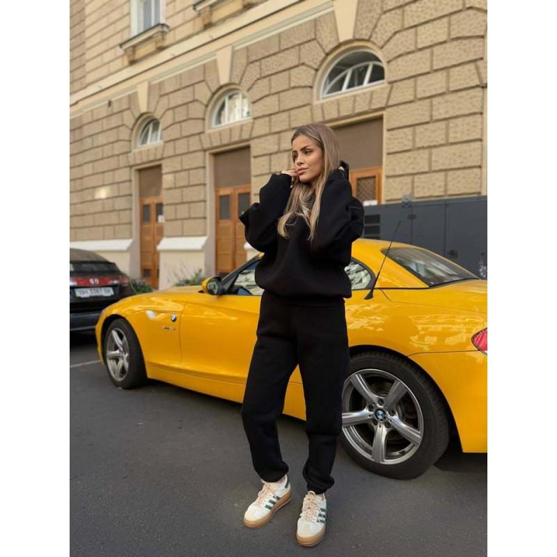 Womens Winter Casual 2-Piece Set: Loose Hooded Long Sleeve Top Elastic Waist Jogger Pants