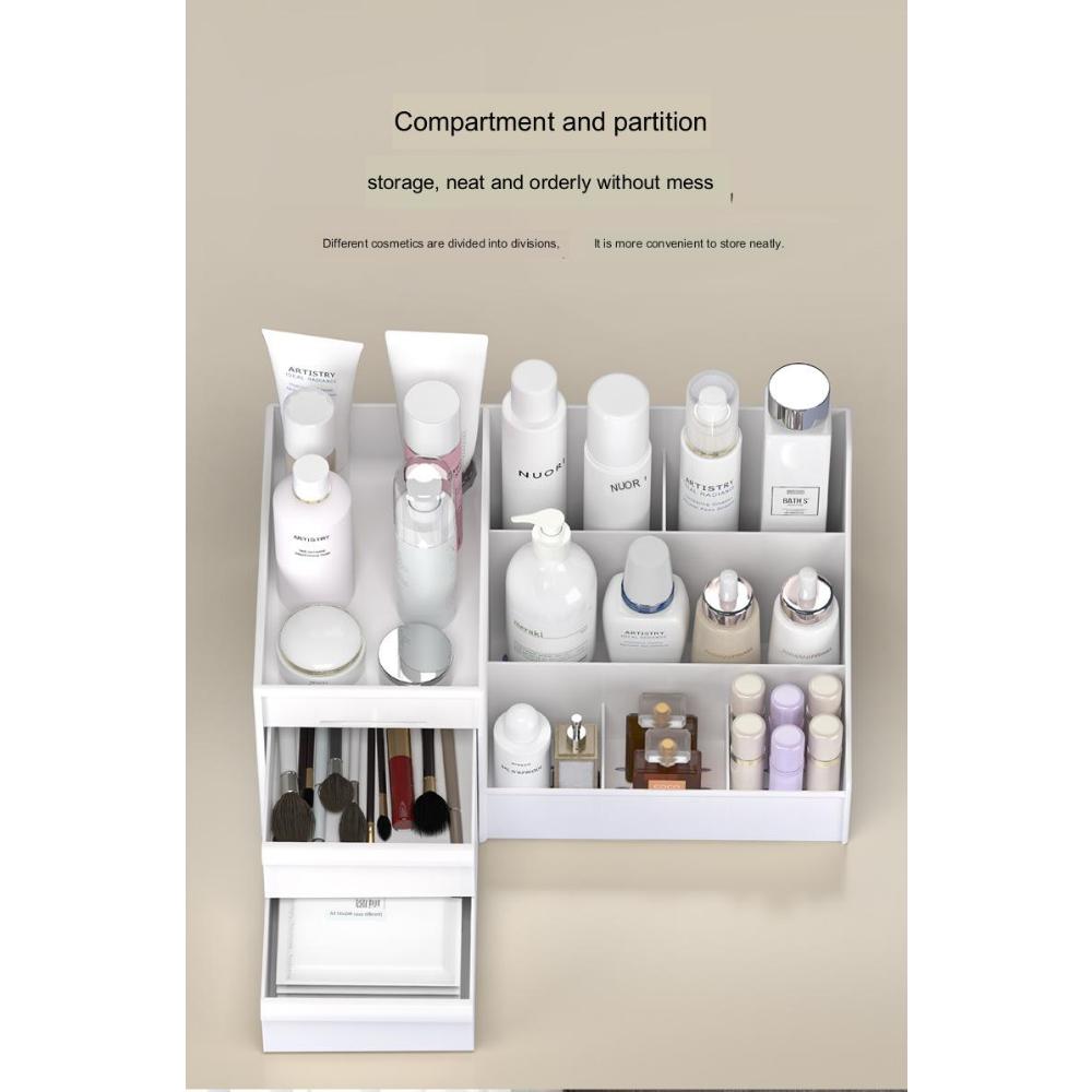 Тип ящика Женская косметичка для макияжа Коробка для общежития Организационная пластиковая полка Косметика для ухода за кожей Туалетный столик Настольный ящик для хранения Держатель кисточек для макияжа