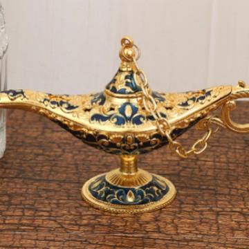 Миниатюрная золотая лампа Аладдина, Металлическая лампа желаний, Украшение для дома, отеля, стола, Винтажный коллекционный предмет с джинном