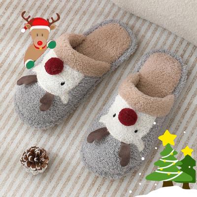 Хлопковые тапочки милый рождественский лось хлопковые тапочки женские зимние модные тапочки домашние нескользящие парные пушистые тапочки