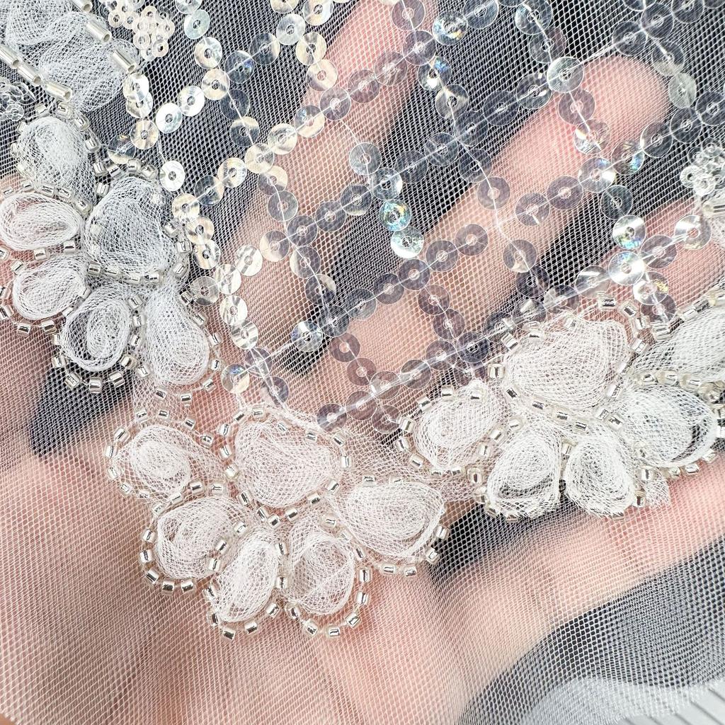 Белый бисерный воротник с пайетками, с планкой спереди, аксессуары, трехмерный кружевной воротник с цветком, декоративный вырез горловины, источник