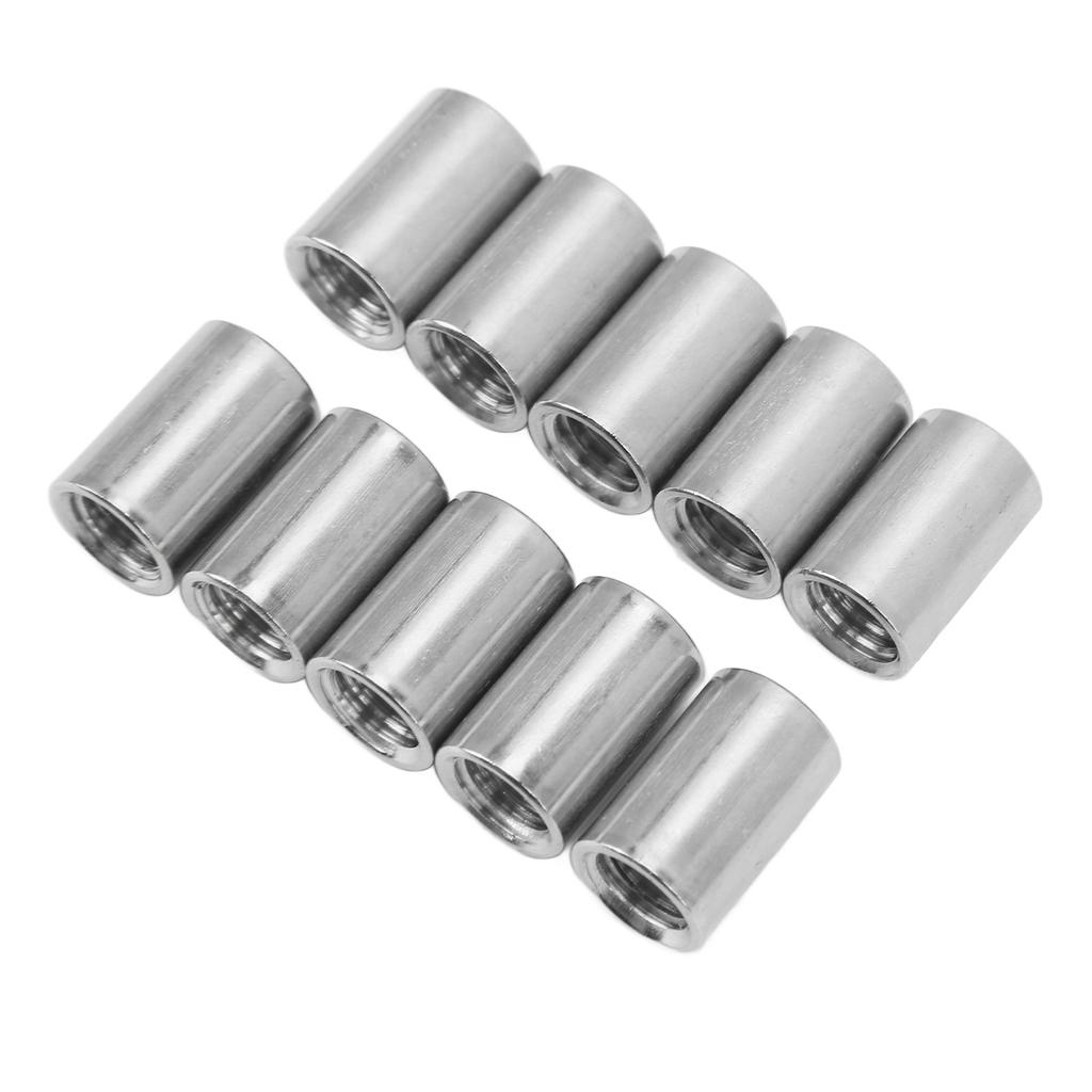 10 Pcs Round Connector Nut M10x1.5 L20mm Stainless Steel Female Thread Round Coupling Nuts Threaded