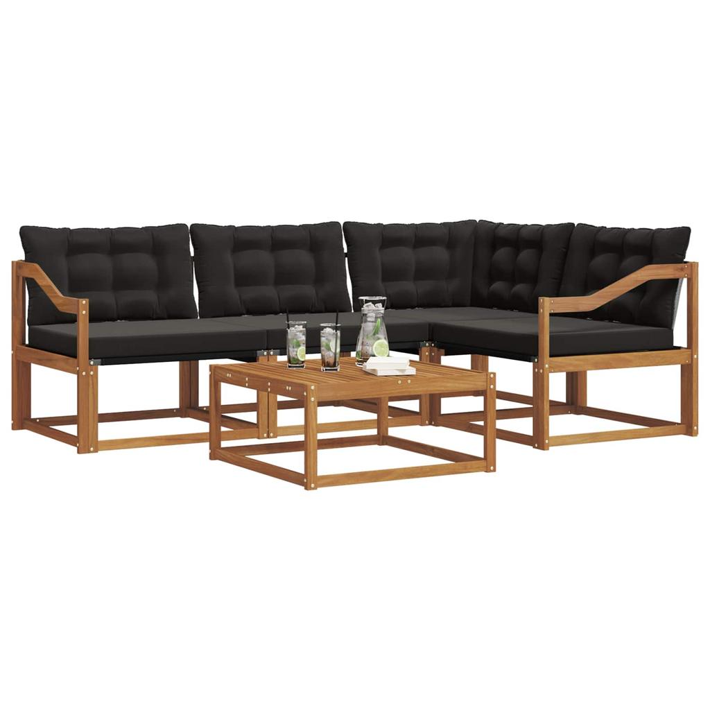Outdoor Sofa Set with Cushions 5 pcs Natural and Black