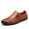 Men's Casual Patchwork Leather Zip Split Round Toe Slip-on Shoes Fashion Antiskid Suture Sole Loafer