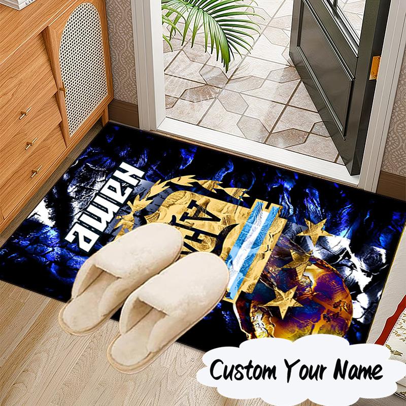 Custom Name Argen-tina Football Crest Rug for Living Room, Game Rooms, Office, Bedroom, Floor Mat Playful Design, fan gifts Christmas decor