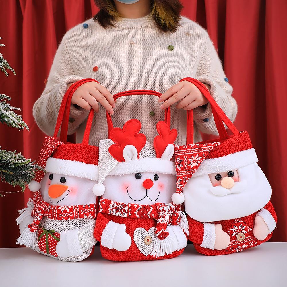 Cartoon Christmas Eve Apple Bag Handheld Xmas Candy Bag Christmas Tote Bags Xmas Ornaments