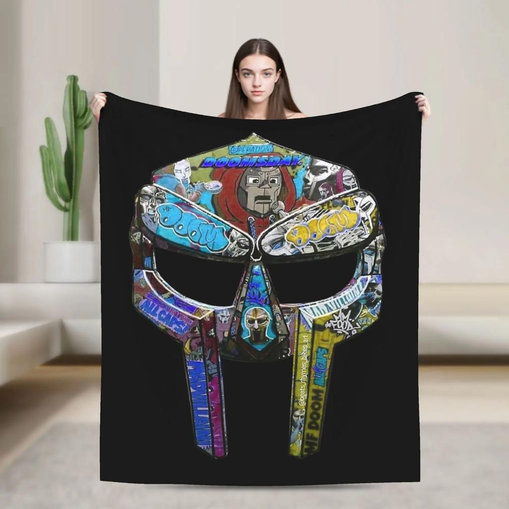 Rapper MF DOOM Face Flannel Blanket Soft Breathable Printed Throw for Bedroom Home or Rug Use