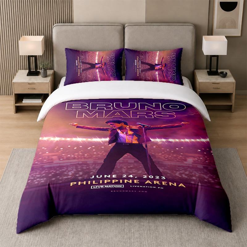 3Pcs Bed Set,Bruno Mars 1 Duvet Cover and 2 Pillowcases, Printed Bedding Decor For Guest Room
