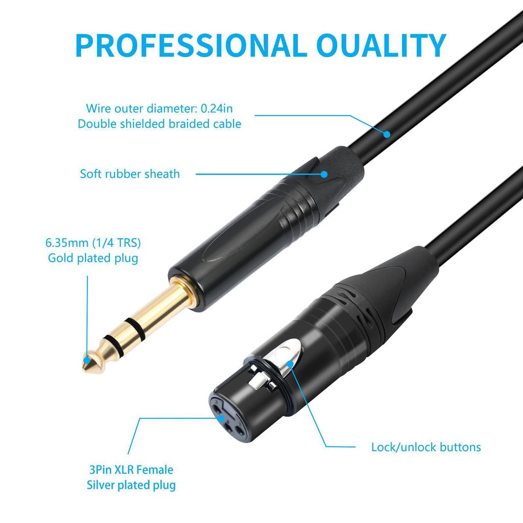 Высококачественный сбалансированный микрофонный кабель 6,35 мм «папа» - XLR «мама»