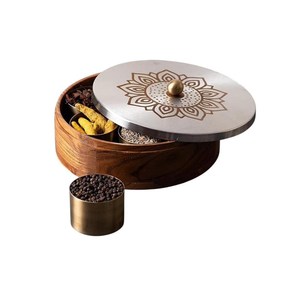 Деревянный органайзер для специй, Wooden Masala Box (Lazer Silver), Nestroots
