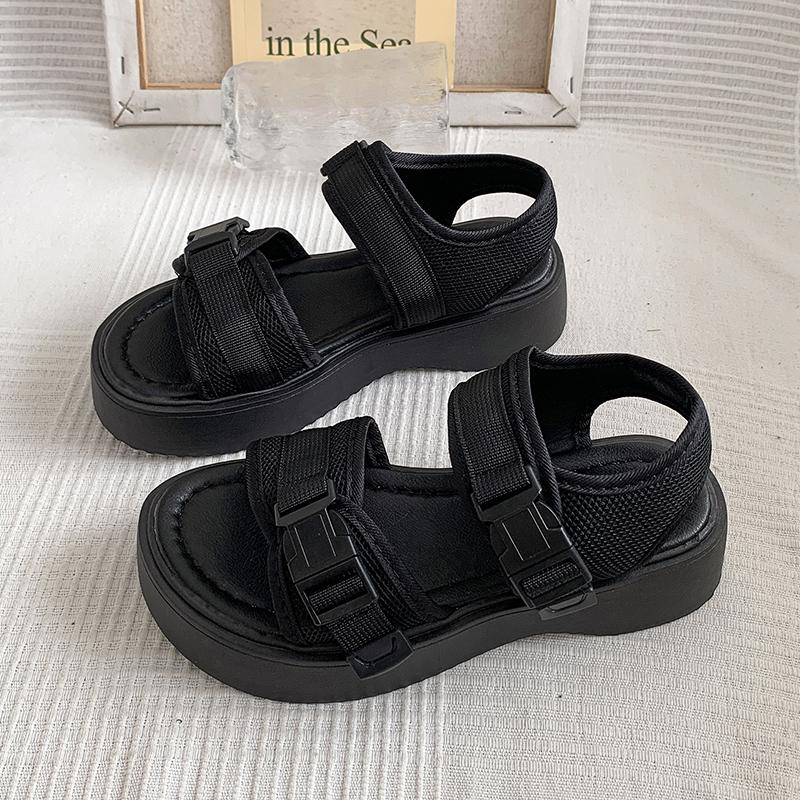 2024 Spot Large Size Summer New Thick Sole Casual Roman Sandals Women's Cross Border Round Head Buckle Shoes Platform Shoes